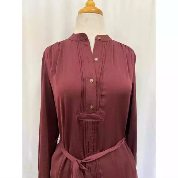 Banana Republic Tie Waist Button Shirt Dress Magenta - Picture 5 of 7
